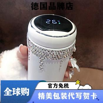 德國Canim Kalse 高顏值便攜保溫杯不銹鋼鑲鉆迷你車載溫度顯示杯