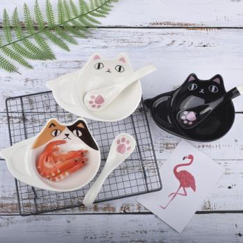 日式貓咪創意碗個性水果沙拉碗陶瓷湯碗家用兒童碗餐具可愛卡通碗