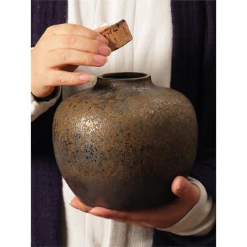 粗陶茶葉罐家用防潮密封桶大號陶瓷儲物筒茶倉罐子普洱小茶罐茶具