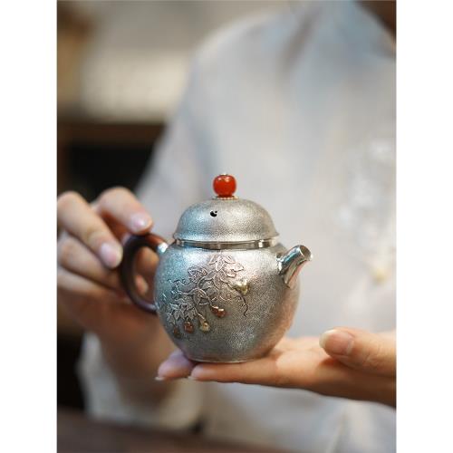 純銀　茶入　茶壺 Amazon.com: 銀茶壺銀壺純茶具組家用小銀茶壺999 純銀水壺成人茶具