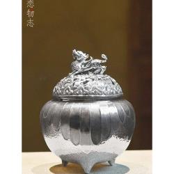 瑪瑙象嵌 三足獅子 香薰炉 香炉 紋銀 銀香爐純銀999香爐張家松手工鏨刻花紋足銀香爐擺件香薰爐聞香|茶道