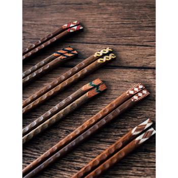 半宅中式實木筷子禮盒喬遷禮物日式尖頭筷子天然原木家用情侶對筷