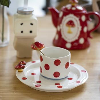 設計師款不規則手繪浮雕蘑菇馬克杯生日禮物陶瓷杯水壺咖啡杯