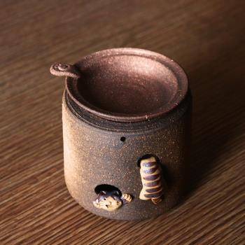 日本進口常滑燒爬爬貓烤茶香爐茶道擺件香粉熏香香爐功夫茶具配件