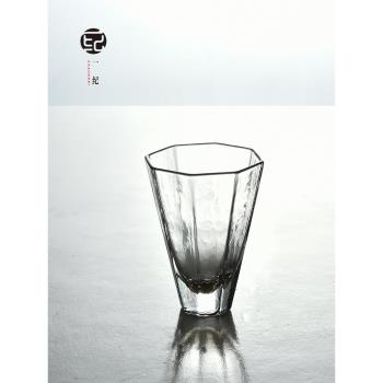 日式六角錘紋透明玻璃杯小茶杯品茗杯手工家用個人杯子單杯主人杯