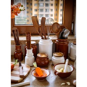 CJ日式陶瓷餐具廚房工具收納罐儲物罐筷子桶鏟湯勺收納罐研磨器