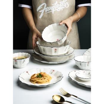 舍裡田園風小清新碎花陶瓷餐具套裝碗盤碟飯碗菜盤湯麵碗組閤家用