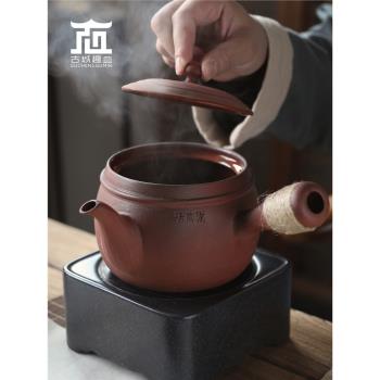 老巖泥煮茶養生燒水陶壺側把大容量白普洱黑花茶壺辦公室功夫茶具