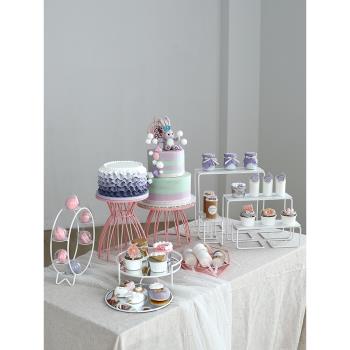 浪漫粉色系蛋糕架 甜品臺展示架 下午茶點心架 白色簡約鐵藝托盤