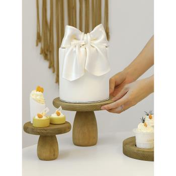 小蘑菇蛋糕盤 婚慶甜品臺托盤 木質蛋糕架復古木頭點心盤拍照道具