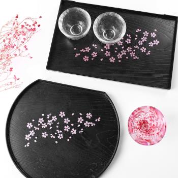 日本塑料圓形小清新糕點盤櫻花