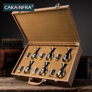 CAKAINFRA 鉆石金箔白酒杯套裝水晶玻璃家用分酒器烈酒杯禮盒裝