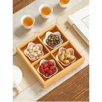 圍爐九宮格茶點盤手提竹製果盤多格零食小拼盤家用日式乾果點心盒