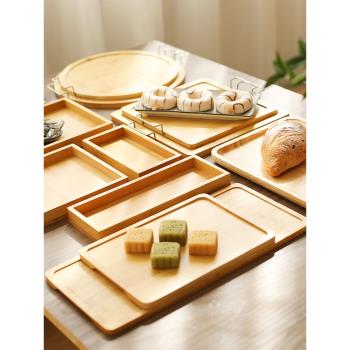 竹質托盤長方形日式ins蛋糕披薩點心零食盤家用放茶杯干泡茶盤子