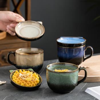 陶瓷水杯帶蓋日式創意辦公室馬克杯大容量喝水咖啡酸奶燕麥早餐杯