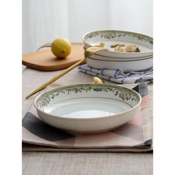 日式陶瓷骨瓷深盤餐盤菜盤子家用餐具簡約魚盤水果沙拉圓形早餐盤