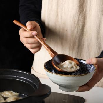 日式實木湯勺家用大號長柄喝湯盛湯匙吃飯一人食餐具餃子拉面勺子