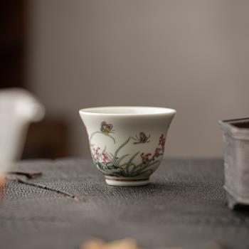 中式仿古青瓷梅蘭竹菊品茗杯功夫茶具家用喝茶杯套裝主人杯小禮品