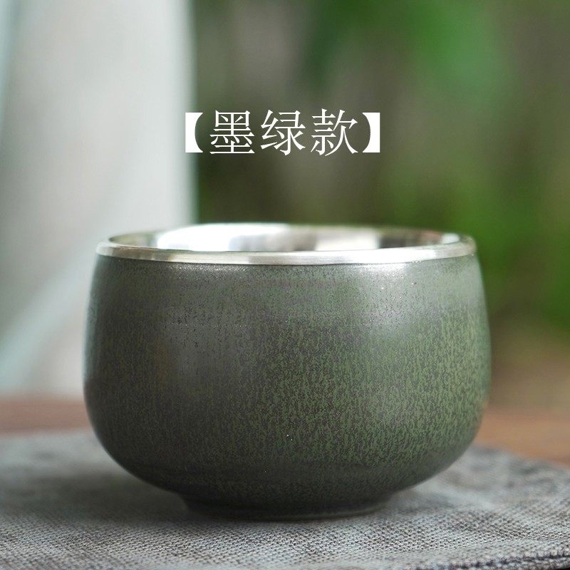 銀茶杯999純銀杯子純手工包銀杯品茗杯主人杯茶杯粗陶茶具醉香|茶杯
