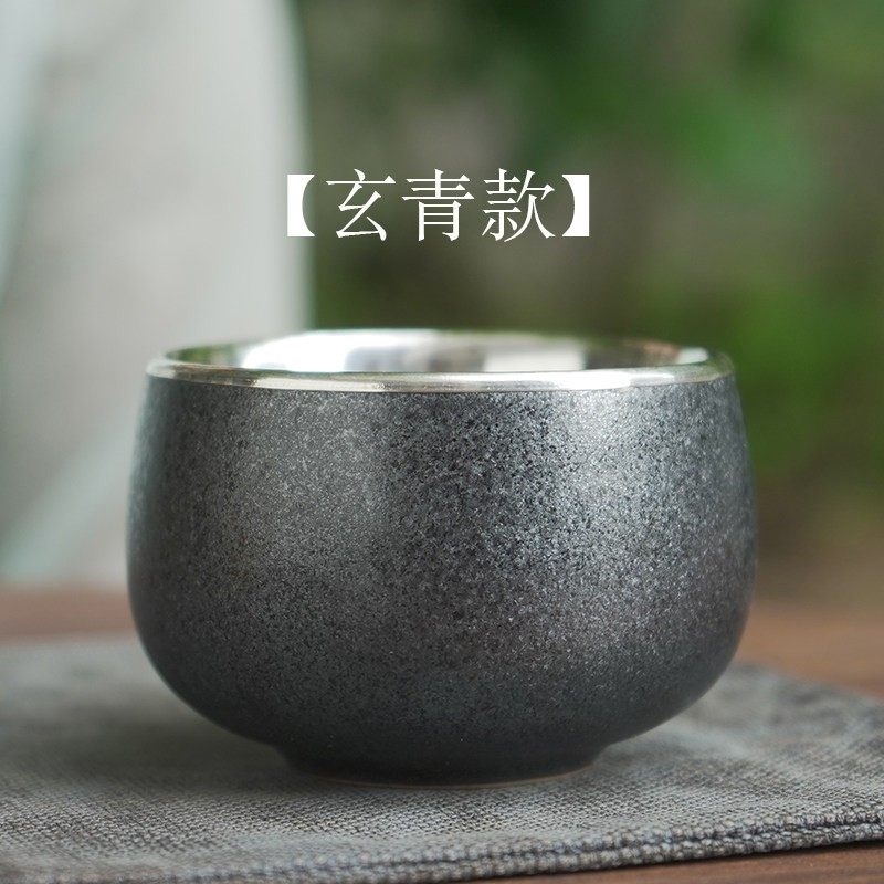 銀茶杯999純銀杯子純手工包銀杯品茗杯主人杯茶杯粗陶茶具醉香|茶杯