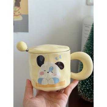 奶fufu可愛小狗高顏值陶瓷馬克杯帶蓋勺情侶咖啡早餐杯辦公室水杯