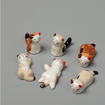 zakka 日式雜貨陶瓷貓咪筷子架創意擺件手繪小貓筷枕托架卡通筷架