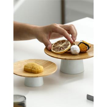 如初日式茶點盤高腳創意家用陶瓷竹制果盤點心盤水果碟子干果盤子