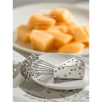 KisKin北歐創意水果簽家用金屬ins風輕奢可愛水果叉子裝飾擺件