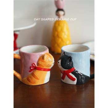 新款情侶杯 出口手繪貓咪造型陶瓷創意馬克杯 立體卡通水杯咖啡杯
