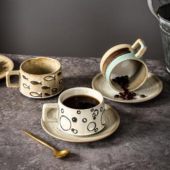 復古粗陶咖啡杯碟套裝馬克杯創意簡約家用下午茶粗陶咖啡杯子