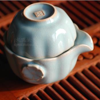 汝州原產地大觀汝瓷茶具 快客杯荷花壺 朱家汝窯 1壺1杯 一級品