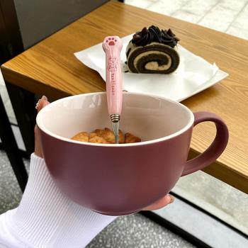 可愛陶瓷麥片碗大容量早餐杯牛奶燕麥咖啡杯帶手柄家用防燙馬克杯
