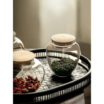 九土玻璃茶葉罐木蓋大容量儲豆罐簡約日式收納罐子功夫茶倉存茶罐