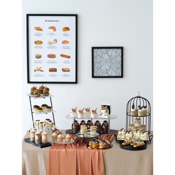 復古黑色婚禮甜品臺擺件 鐵藝出餐盤 亞克力咖啡托盤 鏡面蛋糕架