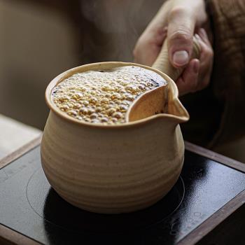 茶誦日式側把茶壺陶瓷茶道復古粗陶烤茶煮茶器圍爐煮茶泡茶壺小滿