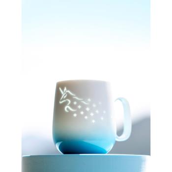 山水間仙鹿夢馬玲瓏杯高顏值陶瓷馬克杯大容量情侶杯禮品生日杯子