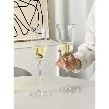 高檔輕奢紅酒杯喇叭形葡萄酒杯家用高級感香檳杯高顏值玻璃高腳杯