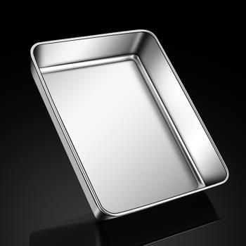 304不銹鋼方盤平底盤子長方形盒子帶蓋托盤提拉米蘇商用深盤鐵盆