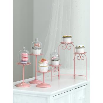 婚慶甜品臺粉色蛋糕架子 帶罩子點心架 杯子蛋糕展示架高腳蛋糕盤