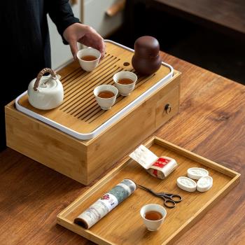 碌心 茶盒多功能通用日式竹制干泡盤茶道配件普洱茶收納盒抽屜式