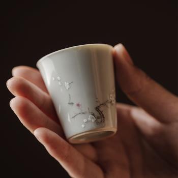 古青釉墨彩梅花復古中式手工薄胎茶杯品茗杯陶瓷功夫茶杯小茶杯