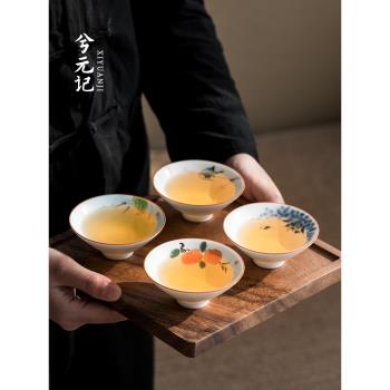 手繪白瓷泡茶杯小斗笠杯個人專用品茗杯主人杯6只裝功夫茶具茶盞