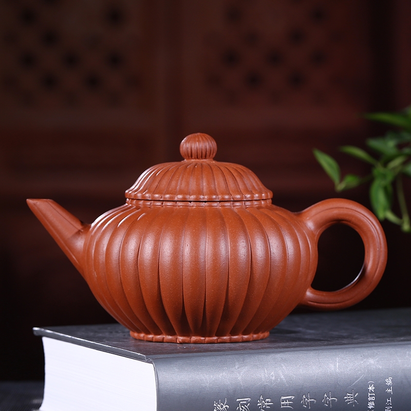 正宗宜興手工老朱泥菱花壺卡口錦囊南瓜壺老朱泥|茶壺|ETMall東森購物網