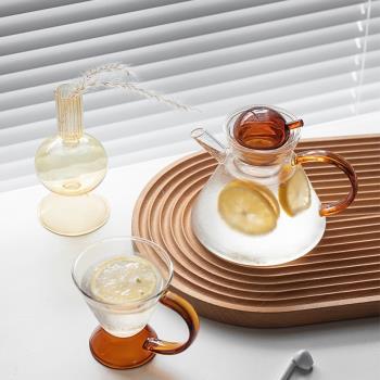 法式輕奢下午茶玻璃壺 耐熱透明玻璃泡茶壺套裝帶過濾花茶煮茶壺