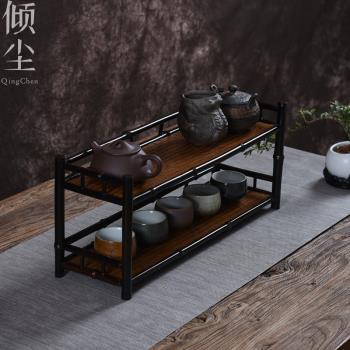 紫竹席面壺架茶棚 茶具收納博古架桌面置物架復古茶壺茶杯架榫卯