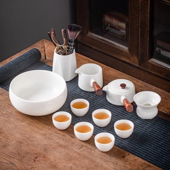 高檔羊脂玉功夫茶具套裝家用客廳辦公側把泡茶壺德化白瓷蓋碗茶杯