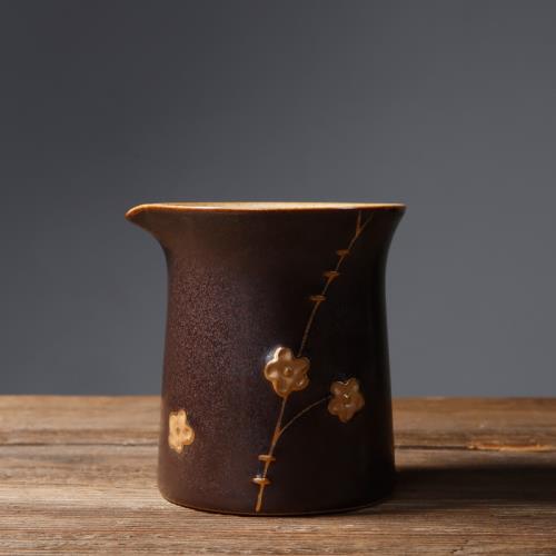 日本 手工仿鋦瓷補丁粗陶公道杯 手繪描金陶瓷分茶器 茶海 公杯