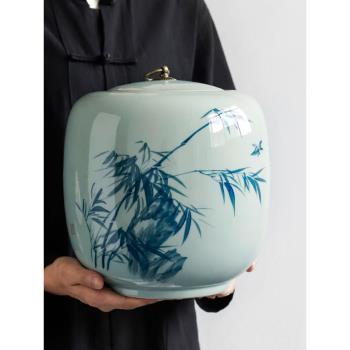 茶葉罐陶瓷大師手繪山水竹牡丹梅5斤哥窯開片大號茶罐密封儲茶罐