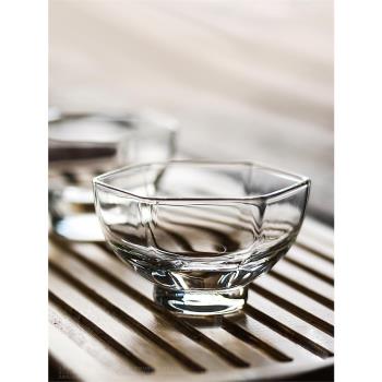 日式透明六角玻璃茶杯手工功夫茶道耐熱品茗杯家用茶具杯子主人杯