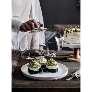 甜品臺擺件展示架食品點心盤蛋糕托盤架高腳面包蓋透明玻璃罩子